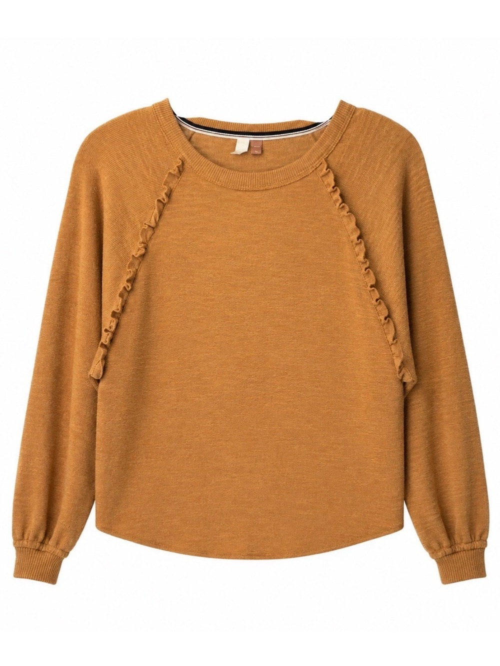 Pilcro Anthropologie Diana Ruffled Raglan Sweater Top Burnt Orange XS - Picture 2 of 4